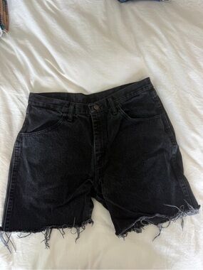 Rustler Black Denim Frayed Hem Jean Shorts